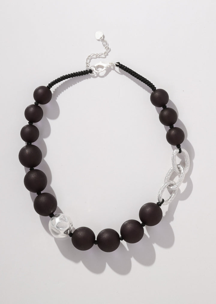 Merx -  Matte Black & Silver Large Bead Necklace