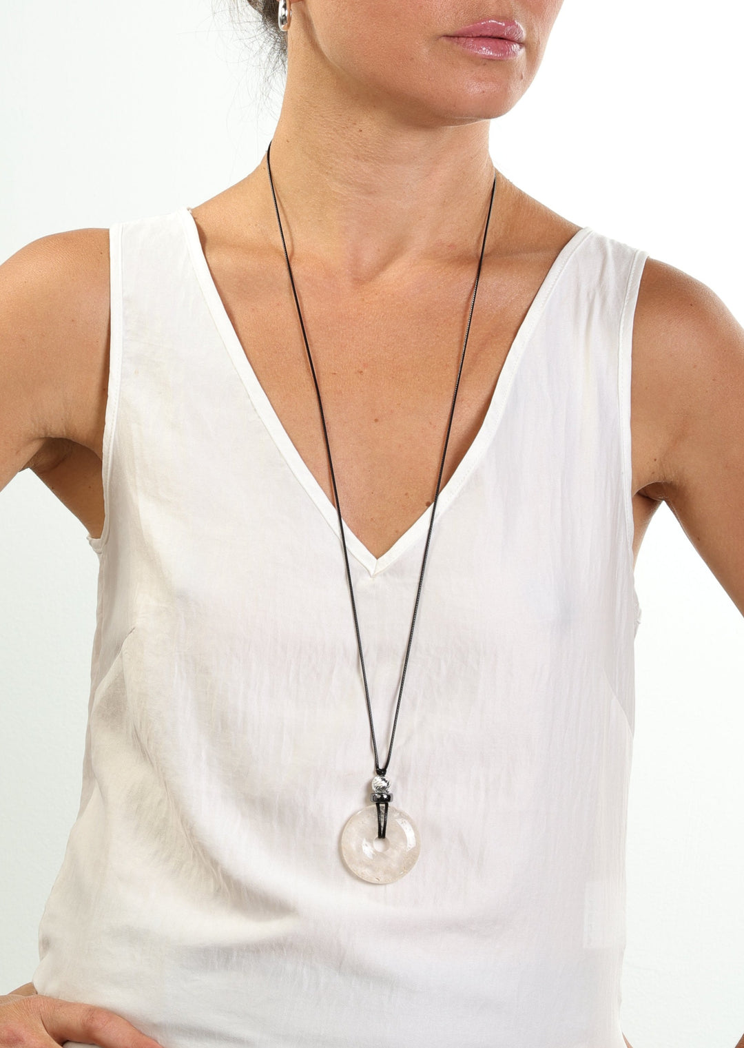 Merx - Crystal Open Circle Drop Pendant Necklace