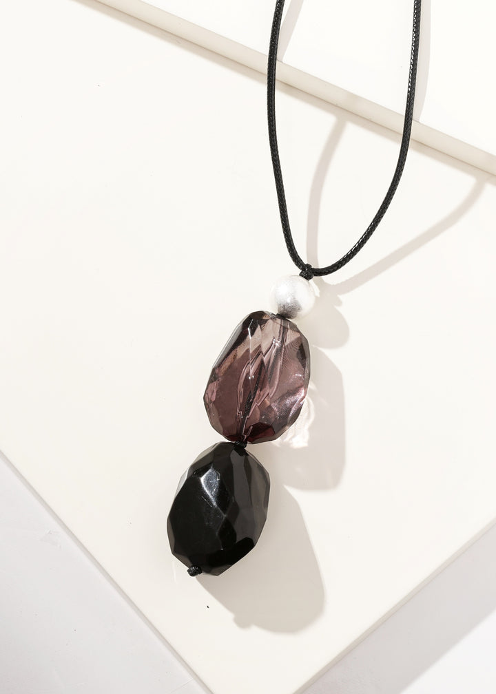 Merx - Black Stacked Stone Drop Pendant Necklace