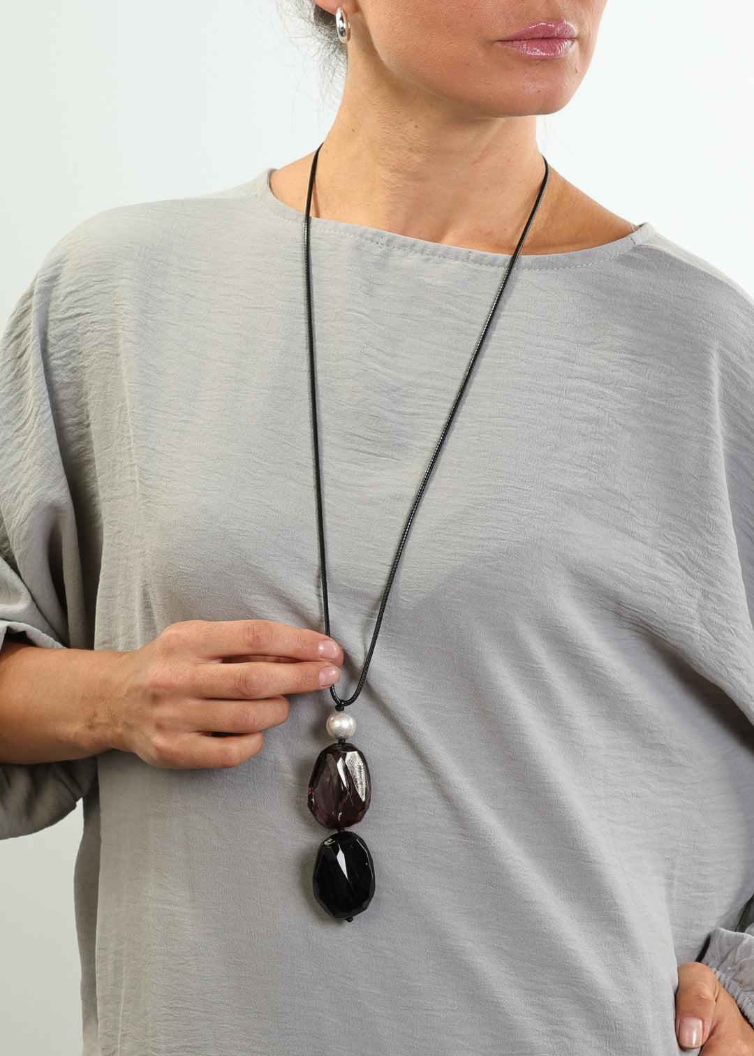 Merx - Black Stacked Stone Drop Pendant Necklace