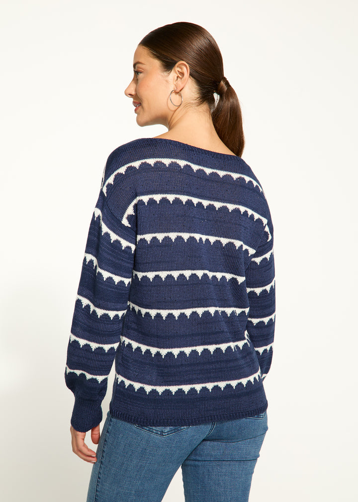 French Dressing Jeans - Boat Neck Scallop Stripe Sweater