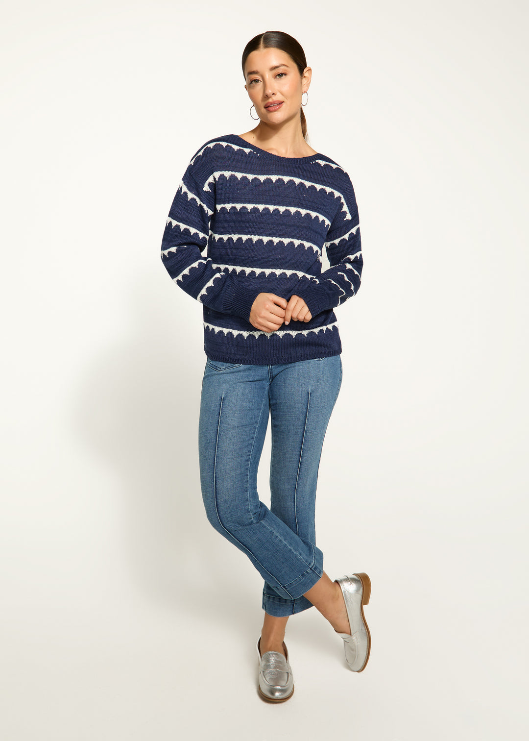 French Dressing Jeans - Boat Neck Scallop Stripe Sweater