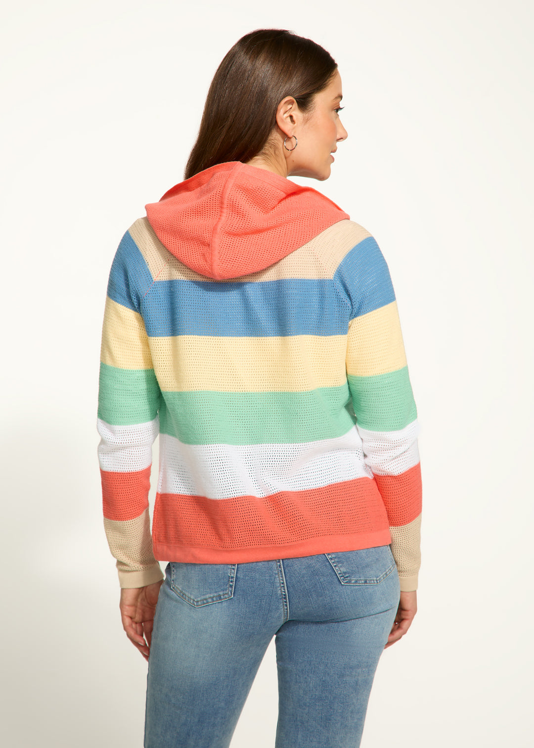 French Dressing Jeans - Striped Pointelle Hooded Cardigan