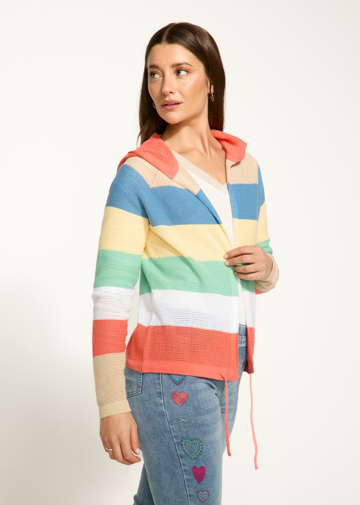 French Dressing Jeans - Striped Pointelle Hooded Cardigan