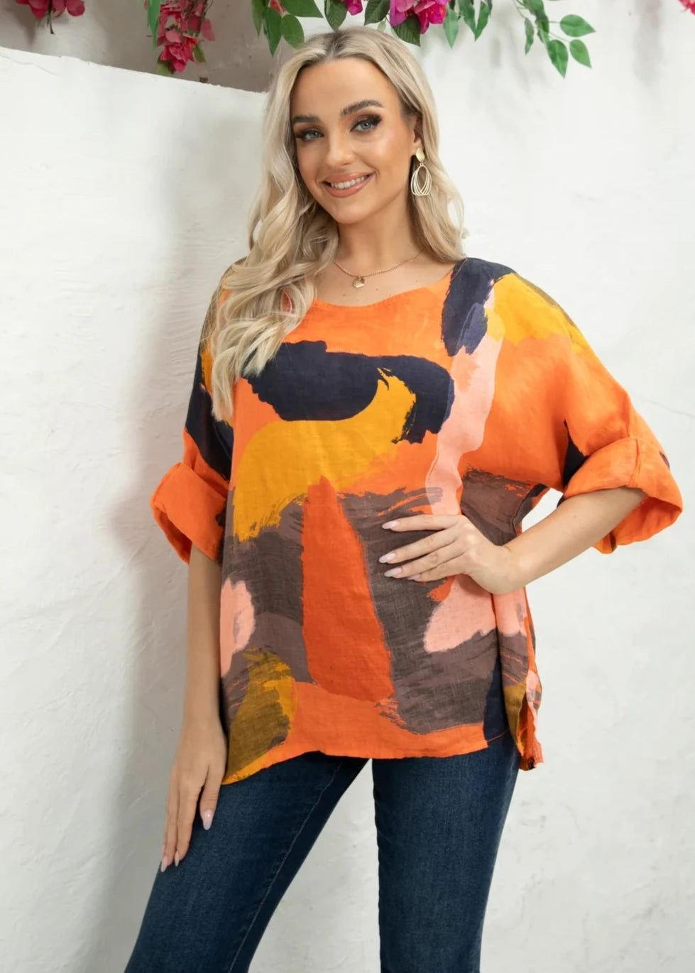 Orange - Sammy's Linen Abstract Top