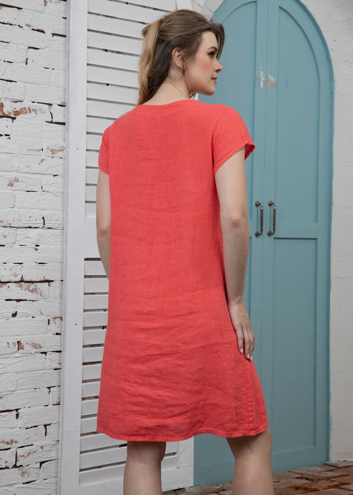 Orange - Pleat Detail V-neck Dress