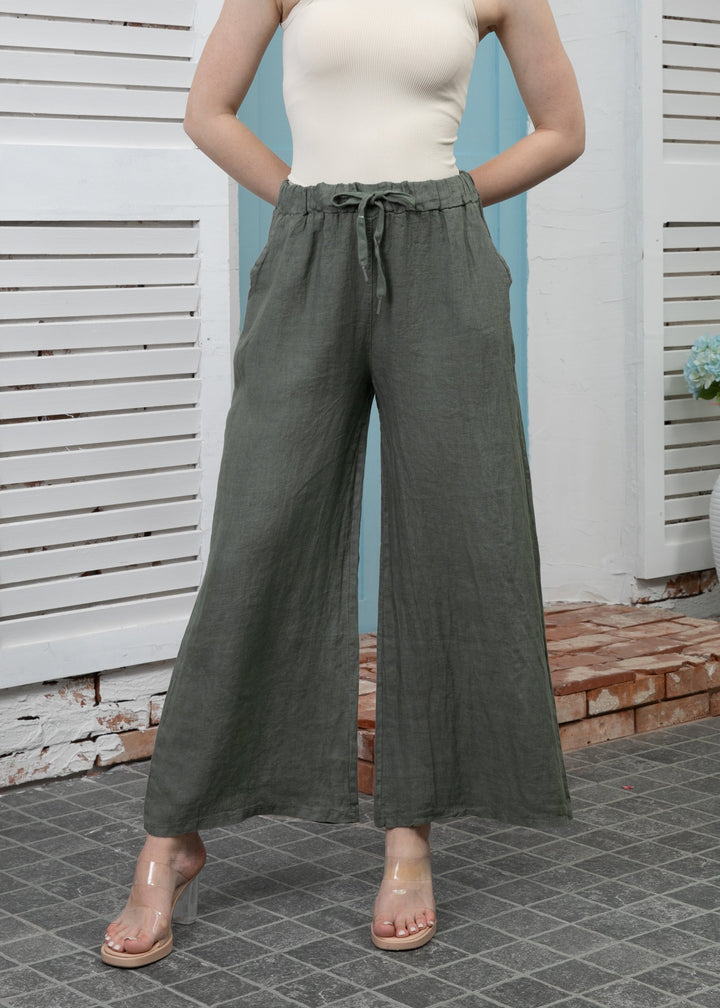 Orange - Wide Leg Linen Pant with Drawstring