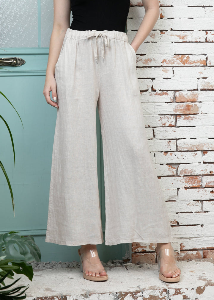 Orange - Wide Leg Linen Pant with Drawstring