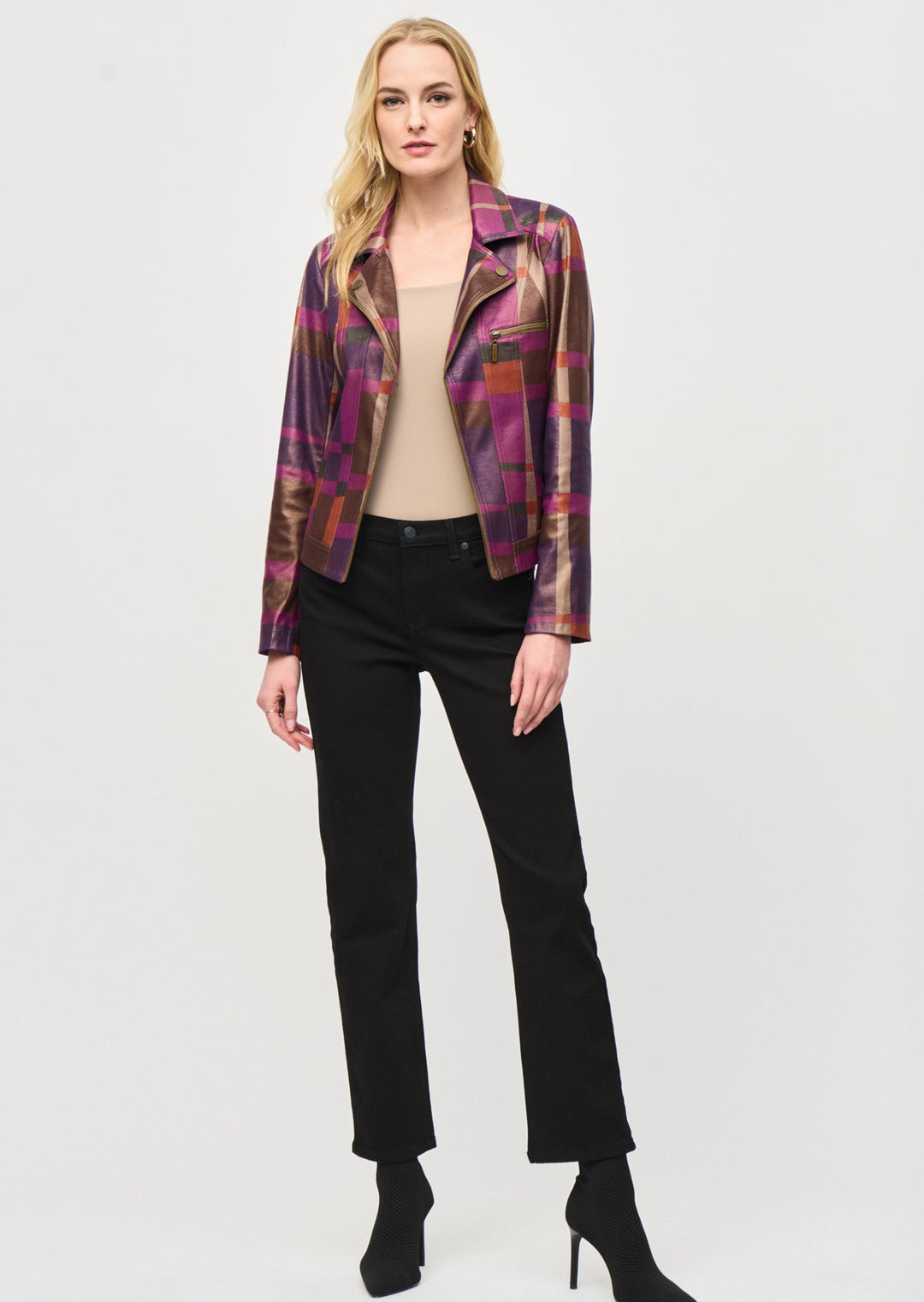 Joseph Ribkoff - Foiled Print Faux Suede Jacket