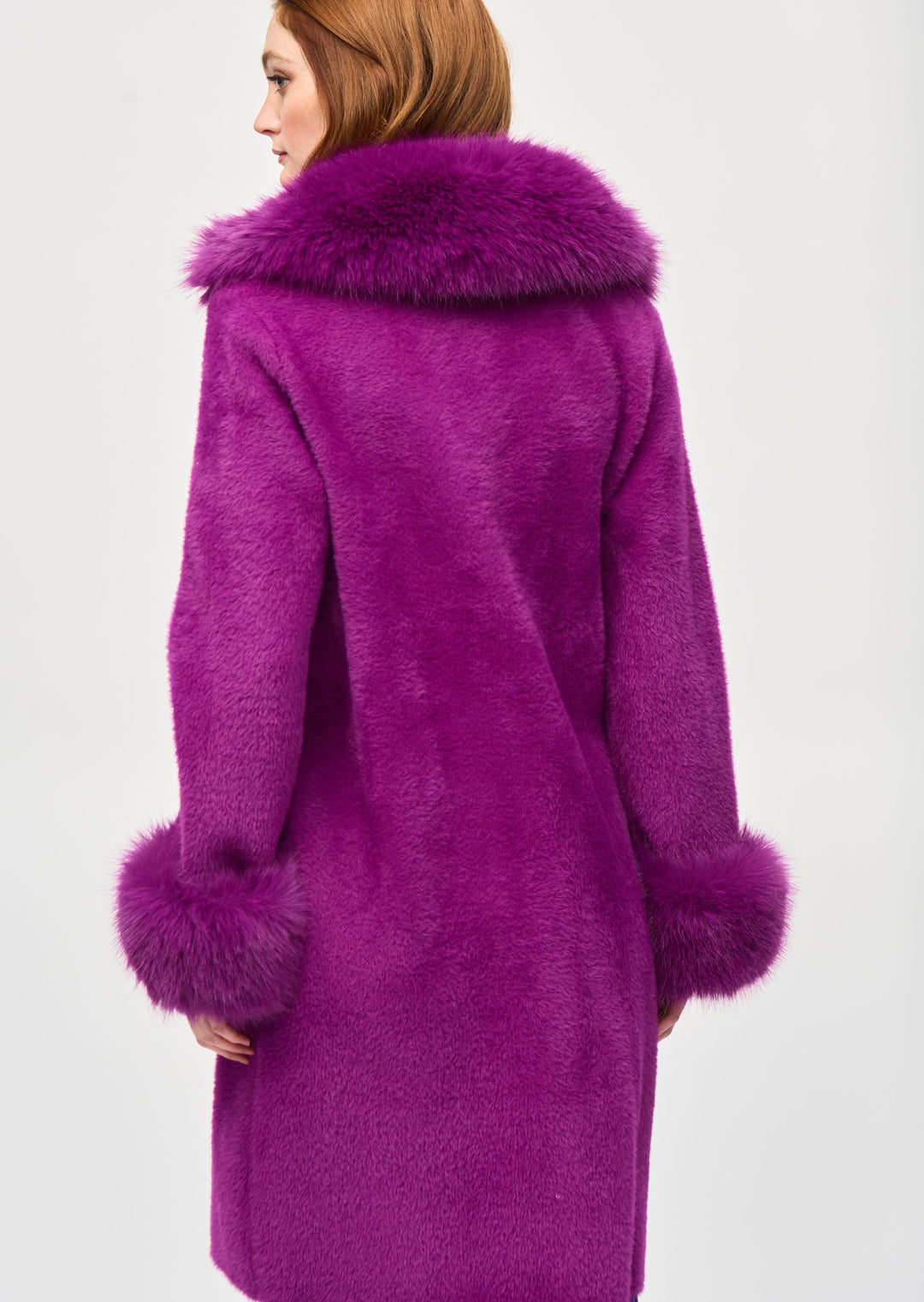 Joseph Ribkoff - Feather Yarn and Faux Fur Sweater Coat