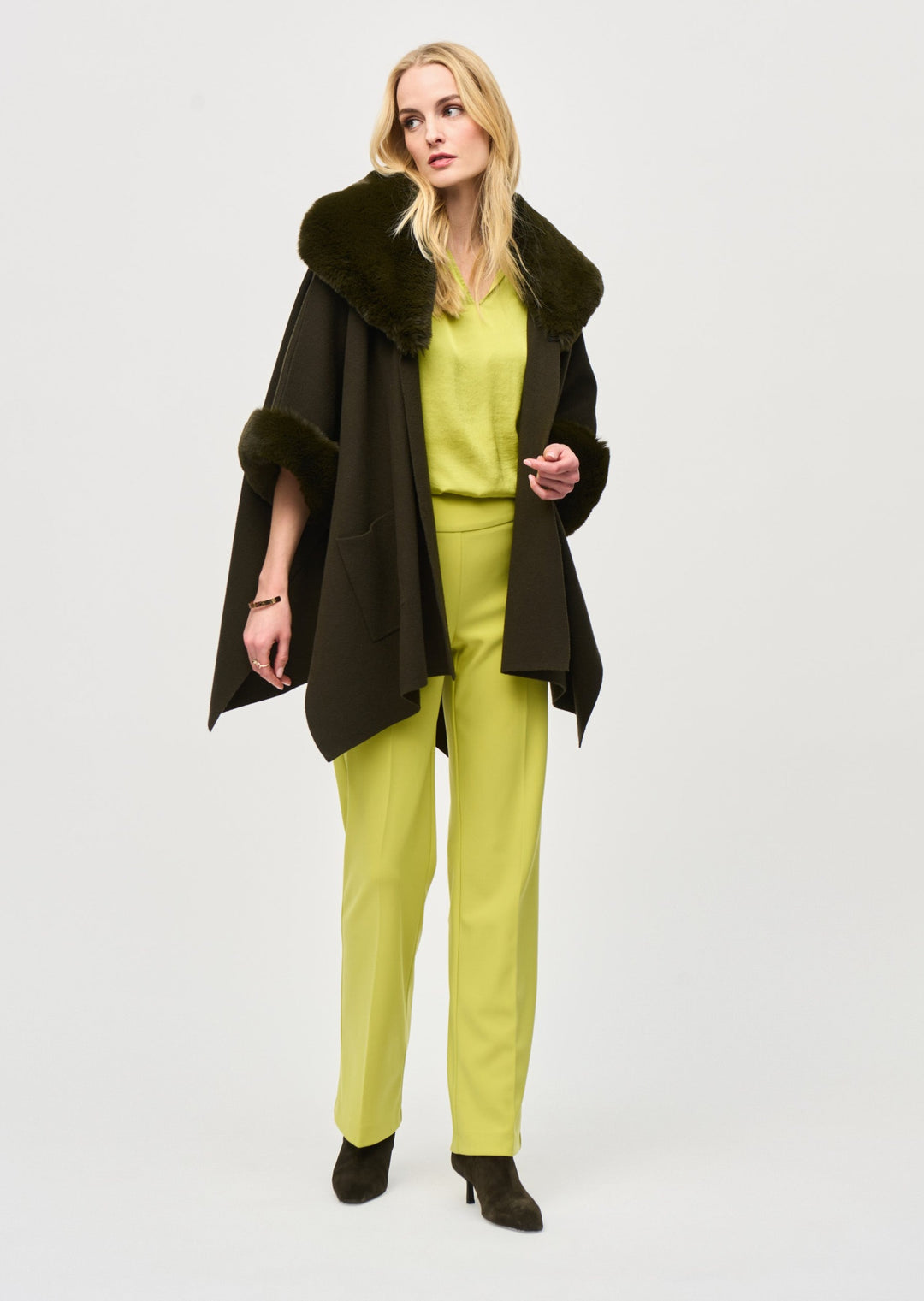 Joseph Ribkoff - Brushed Jacquard and Faux Fur Cape