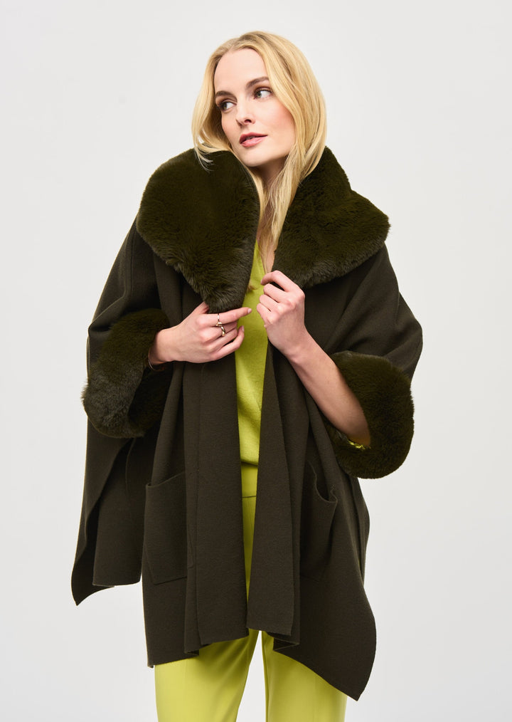 Joseph Ribkoff - Brushed Jacquard and Faux Fur Cape