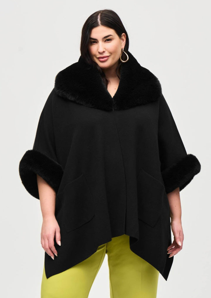 Joseph Ribkoff - Brushed Jacquard and Faux Fur Cape