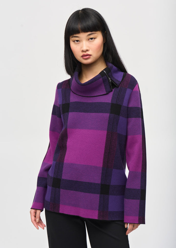 Joseph Ribkoff - Plaid Jacquard Cowl Neck Sweater