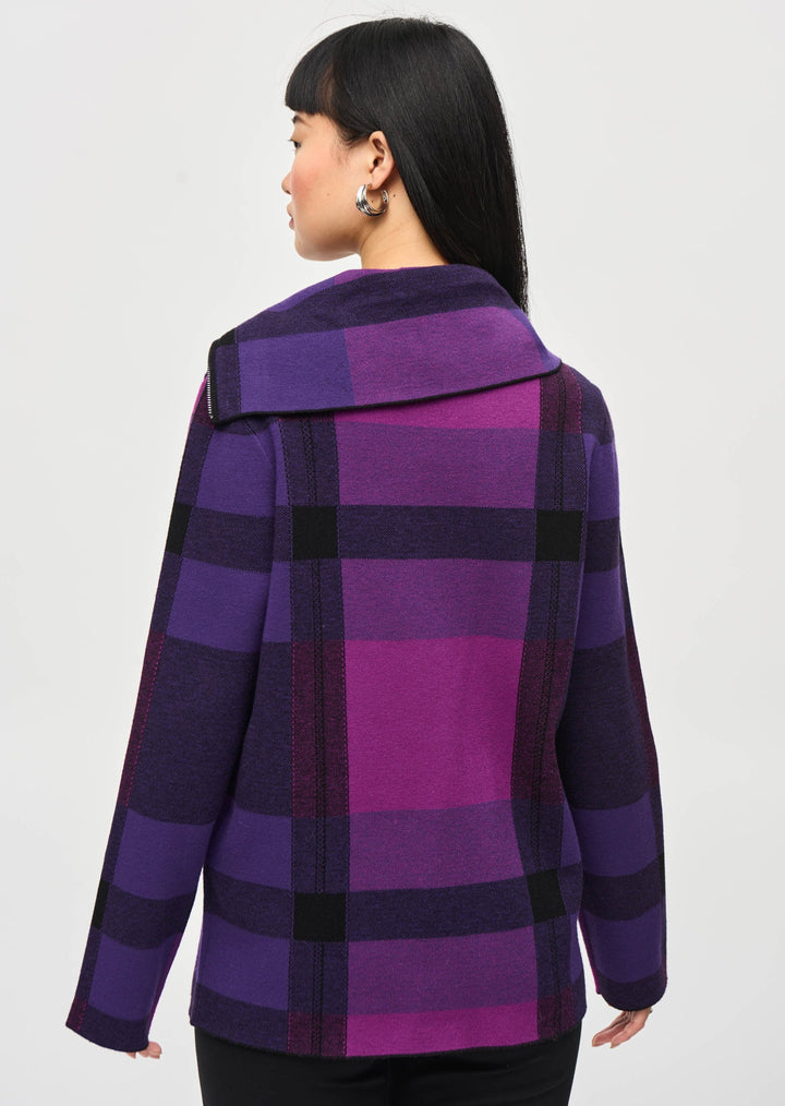 Joseph Ribkoff - Plaid Jacquard Cowl Neck Sweater