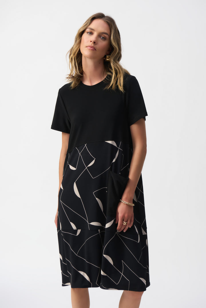 Joseph Ribkoff - Silky Knit Geometric Print Trapeze Dress