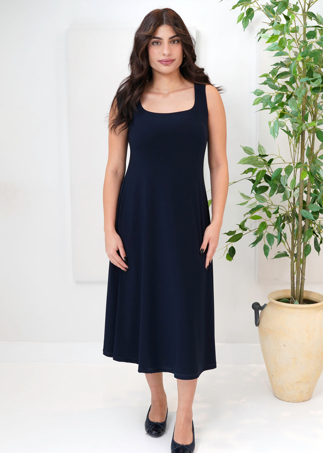 Sympli - Square Neck Fit and Flare Dress