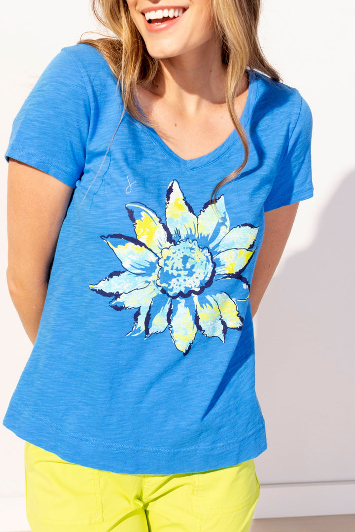 Escape - V-Neck Painted Sunflower Tee