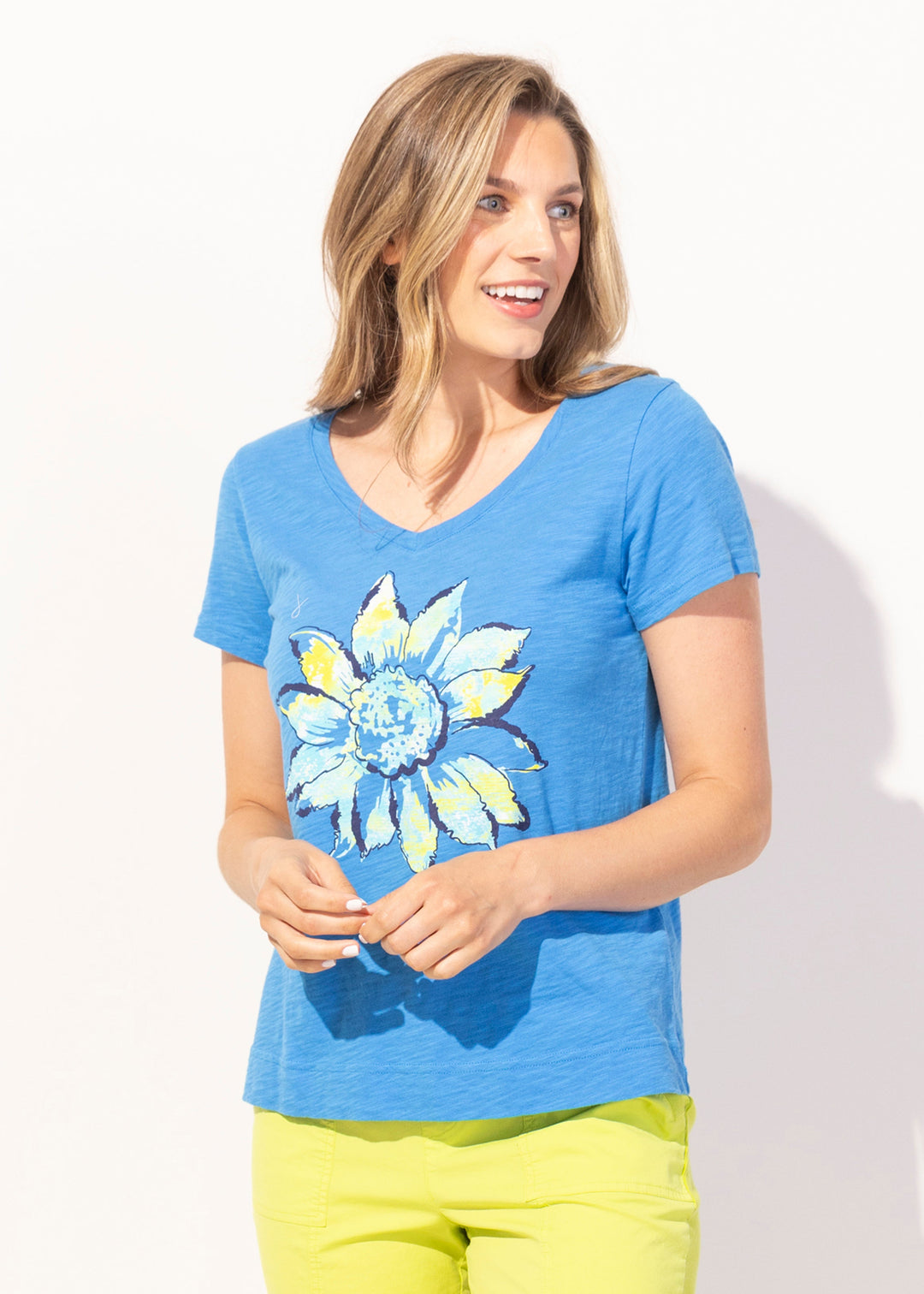 Escape - V-Neck Painted Sunflower Tee