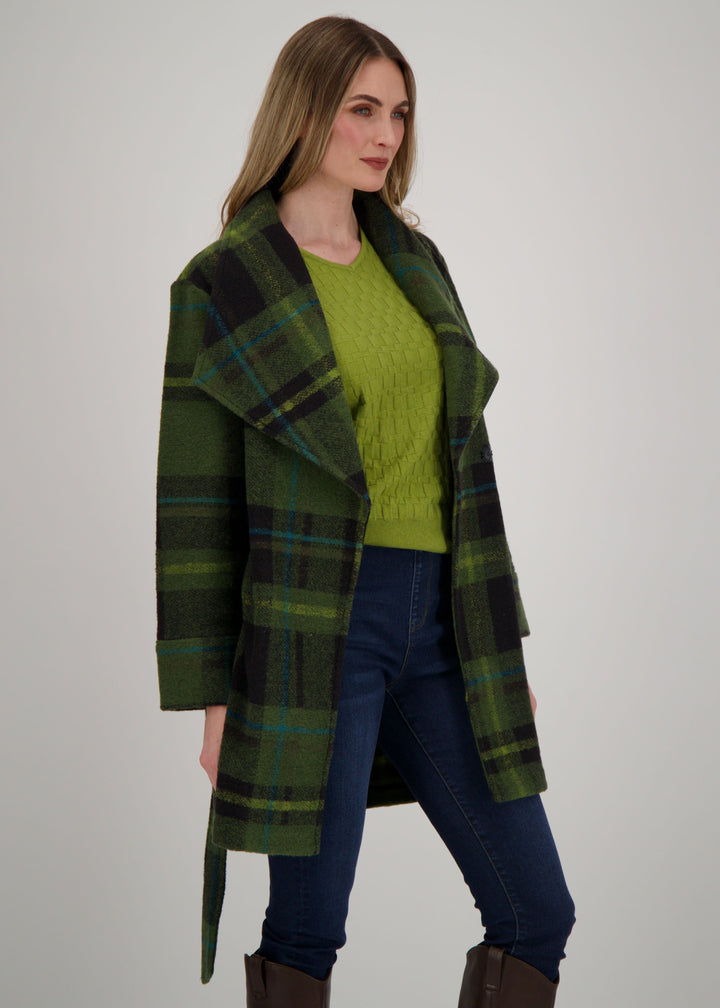 Spanner - Shawl Collar Belted Plaid Jacket