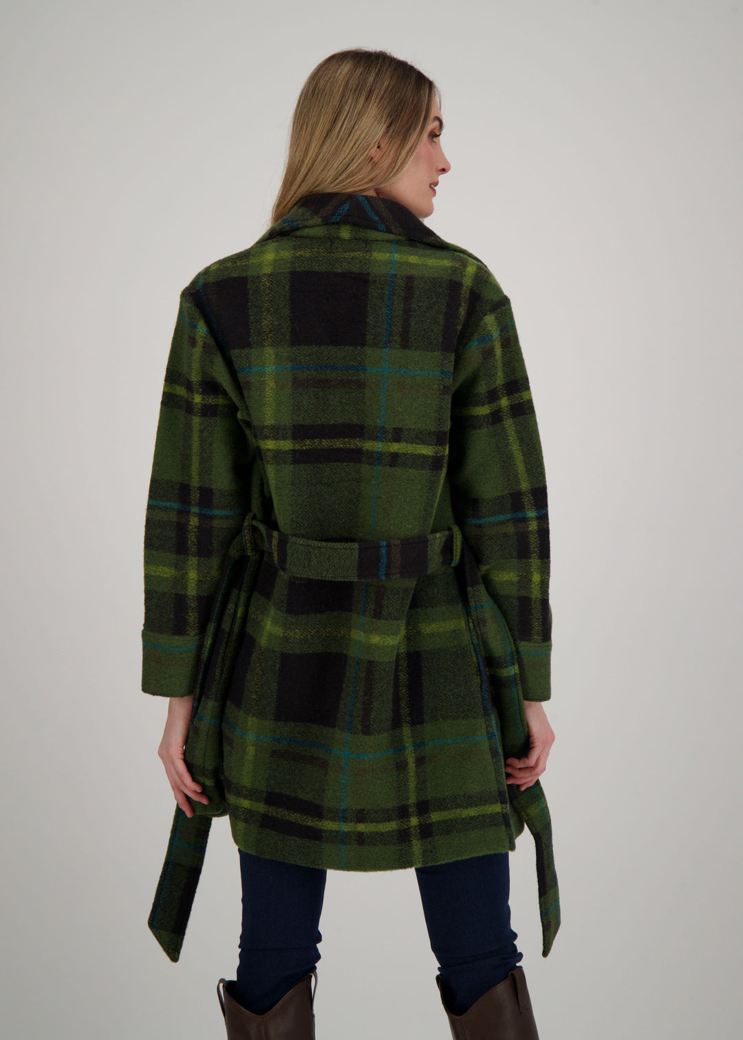 Spanner - Shawl Collar Belted Plaid Jacket