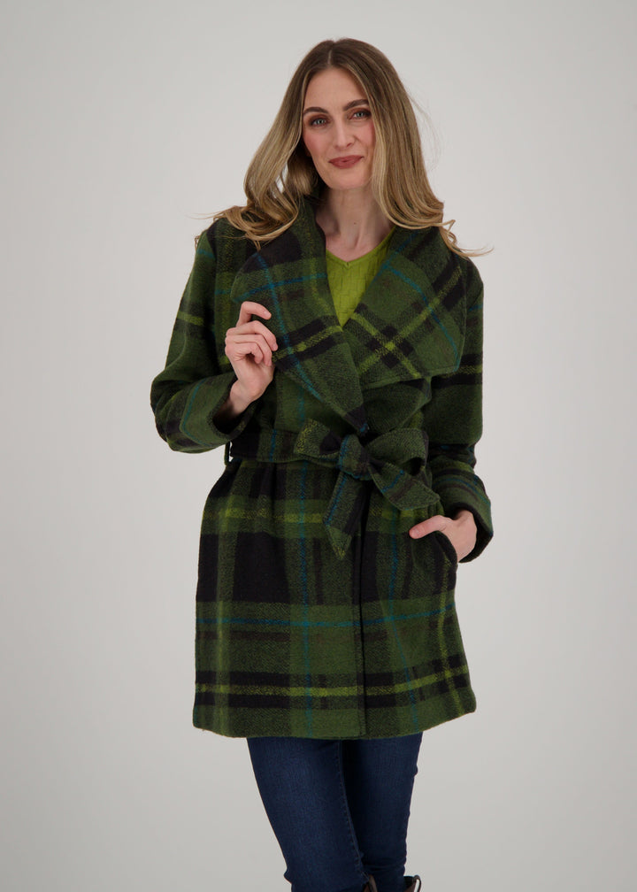 Spanner - Shawl Collar Belted Plaid Jacket