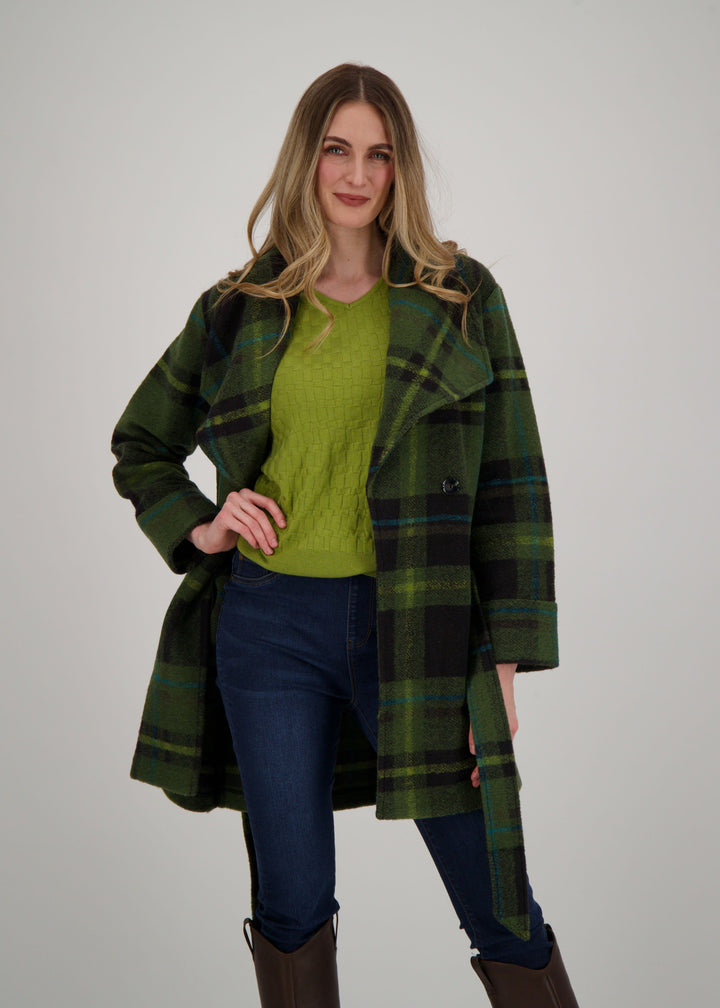 Spanner - Shawl Collar Belted Plaid Jacket