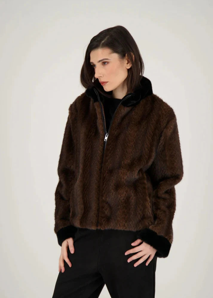 Spanner - Faux Mink Bomber Jacket -SALE