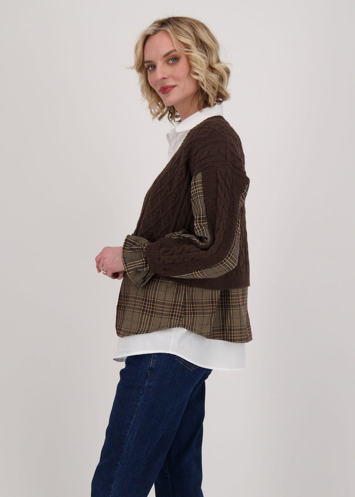 Gabby Isabella - Shirt With Cable Knit Cardigan Topper -SALE