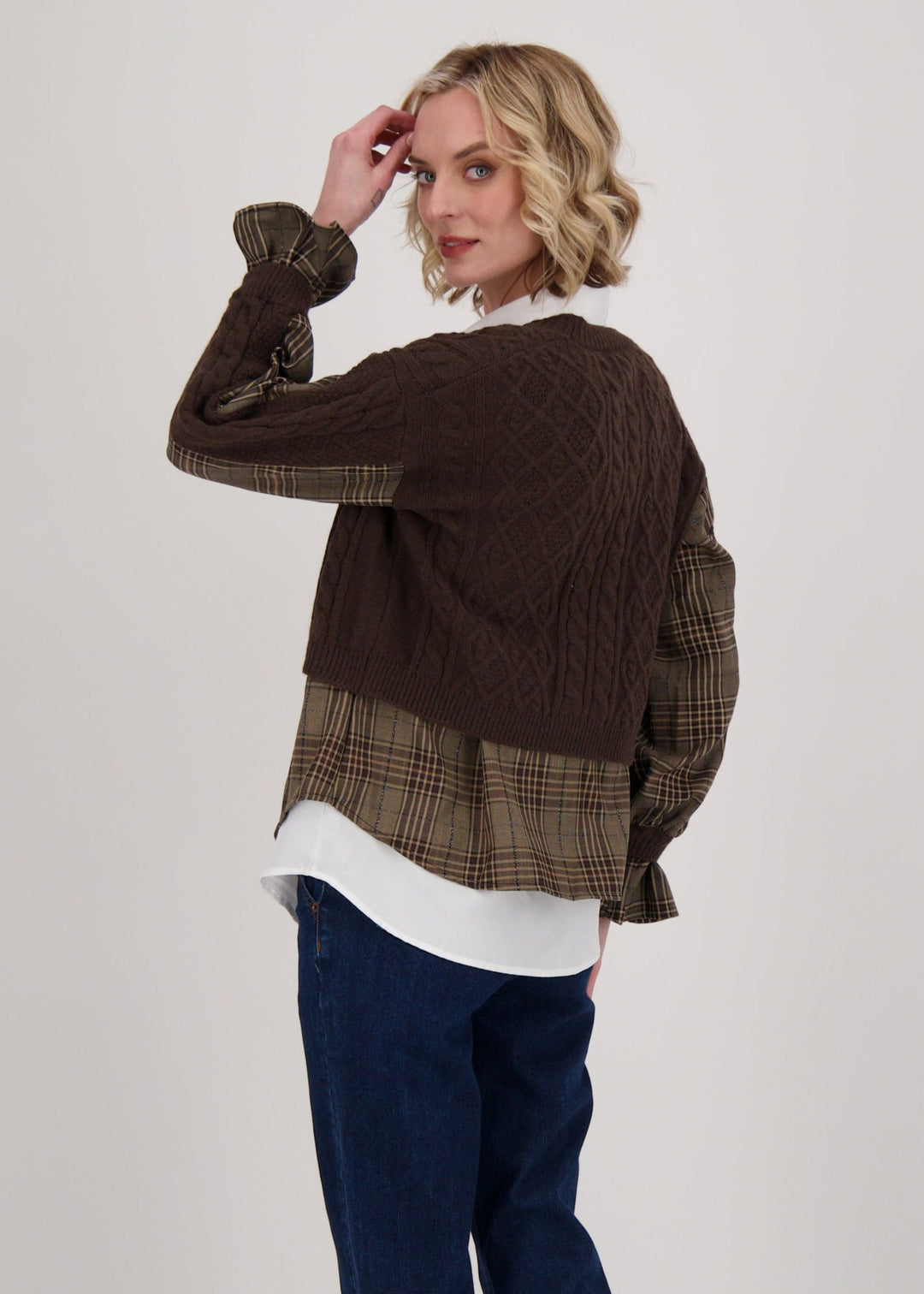 Gabby Isabella - Shirt With Cable Knit Cardigan Topper -SALE