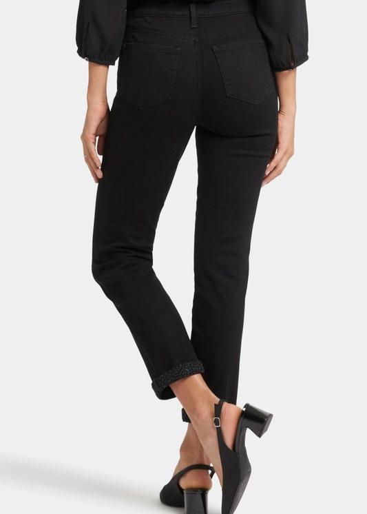 NYDJ - Sheri Slim Ankle Cheetah Cuff Jeans - Black Rinse