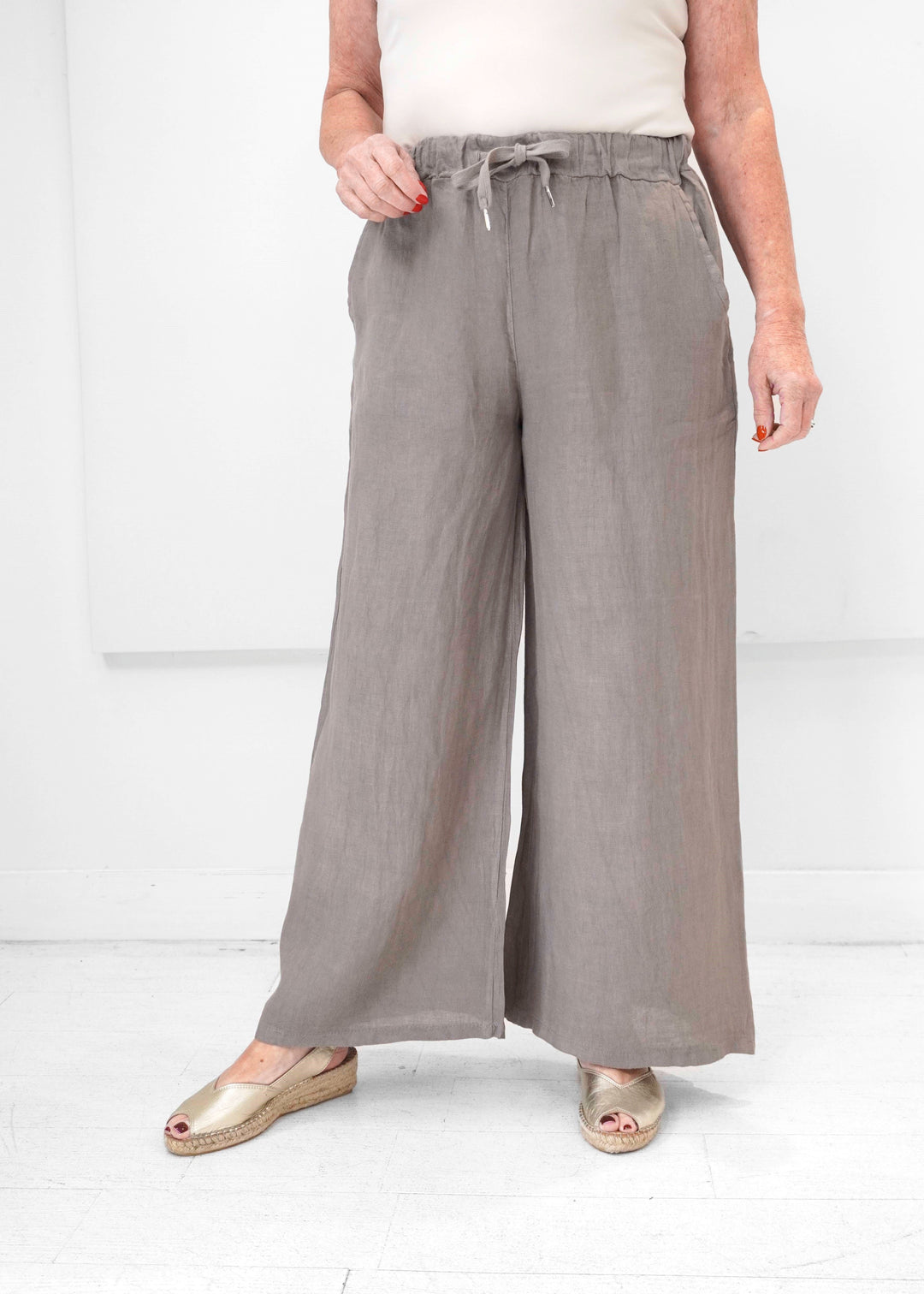 Orange - Wide Leg Linen Pant with Drawstring