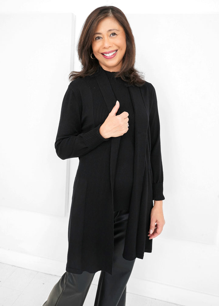 Carre Noir - Ribbed Open Front Cardigan