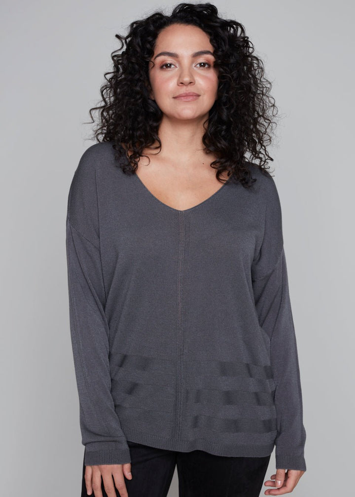 Carre Noir - V-neck  Seamed Sweater -SALE