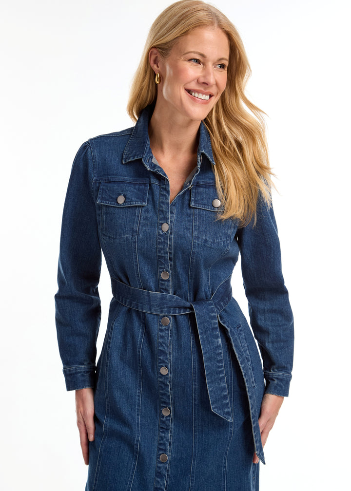 French Dressing Jeans - Midi Denim Belted Dress