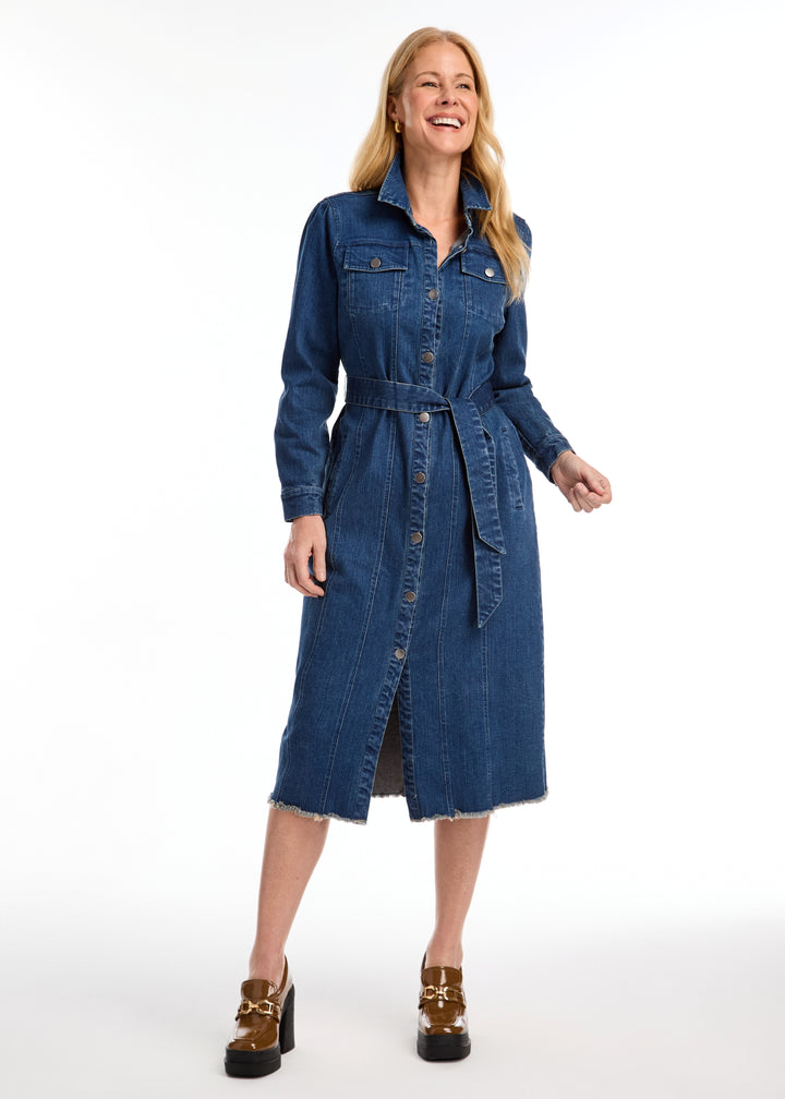 French Dressing Jeans - Midi Denim Belted Dress