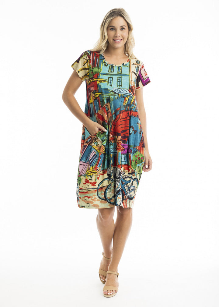 Orientique - Printed Cotton Short Sleeve Bubble Dress