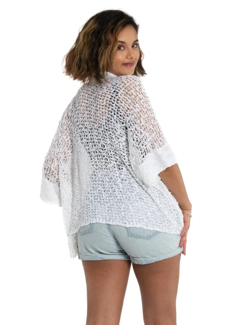 Suzie Blue - Popcorn Knit Short Sleeve Cardigan