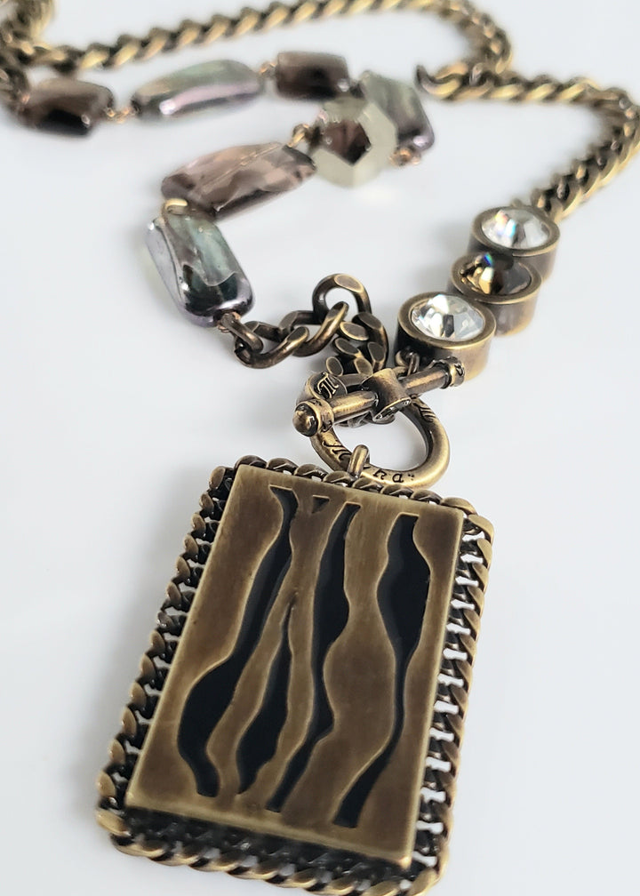 Myka - Antique Brass Zebra Rectangle Choker