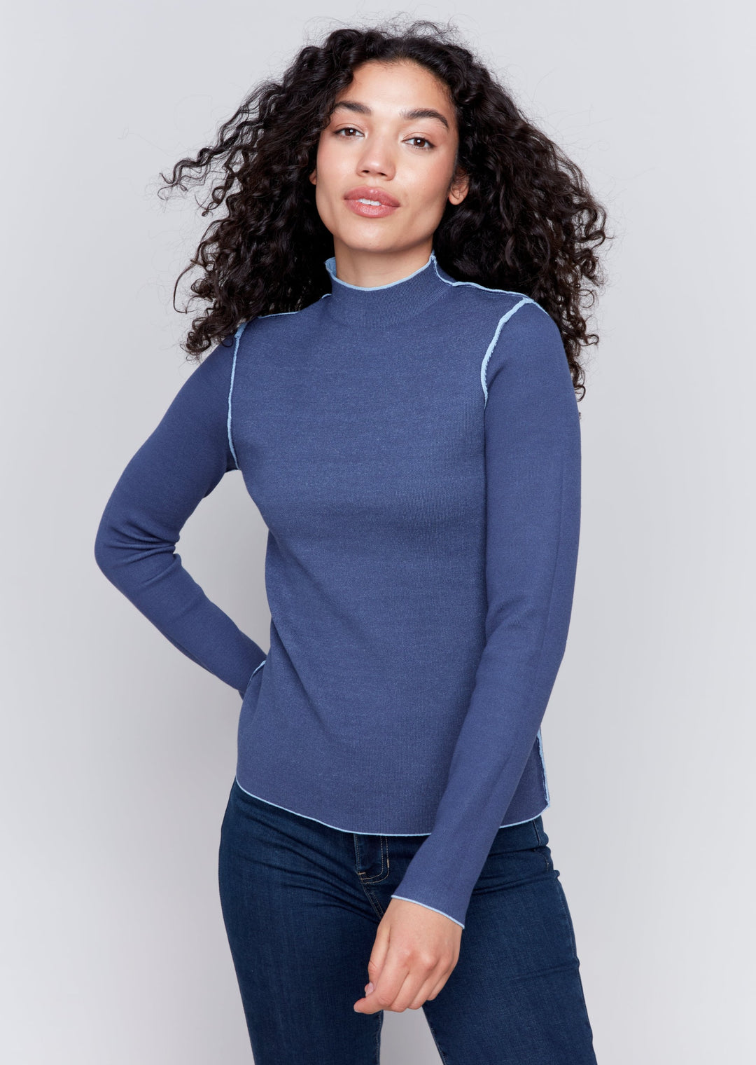 Charlie B - Reversible Jacquard Mock Neck Sweater