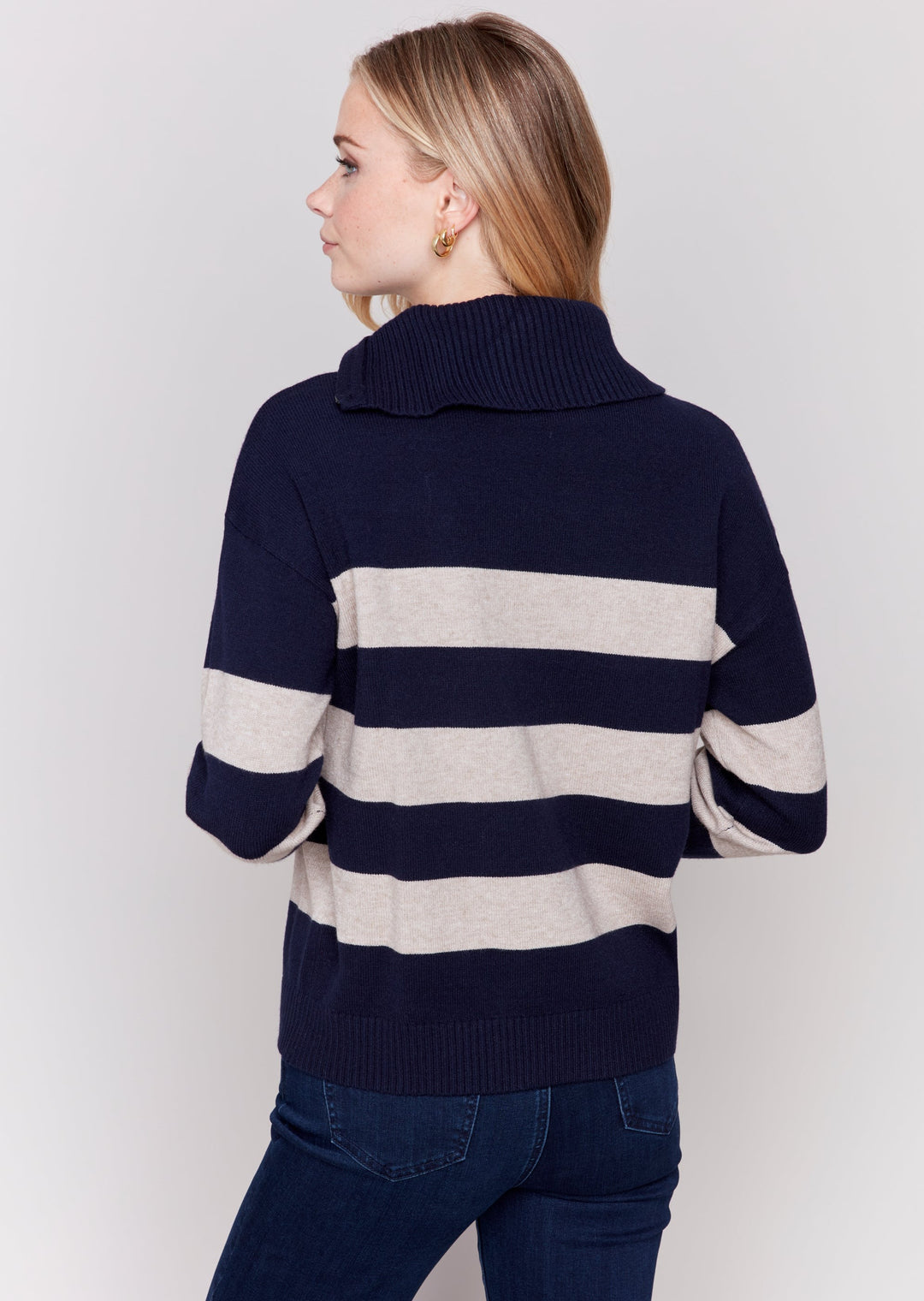 Charlie B - Stripes Zip Turtleneck Sweater