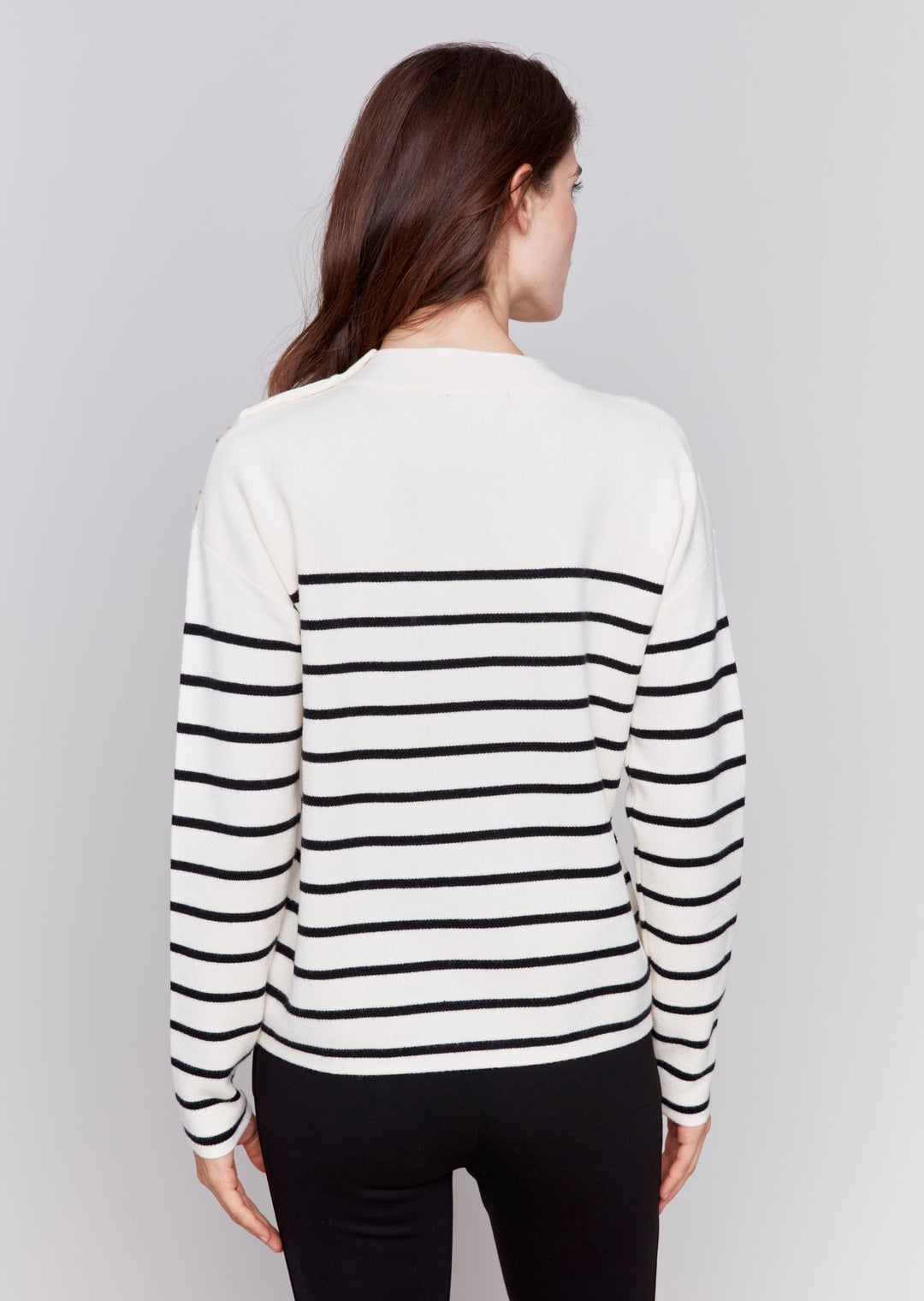 Charlie B - Stripe Shoulder Button Crew Neck Sweater