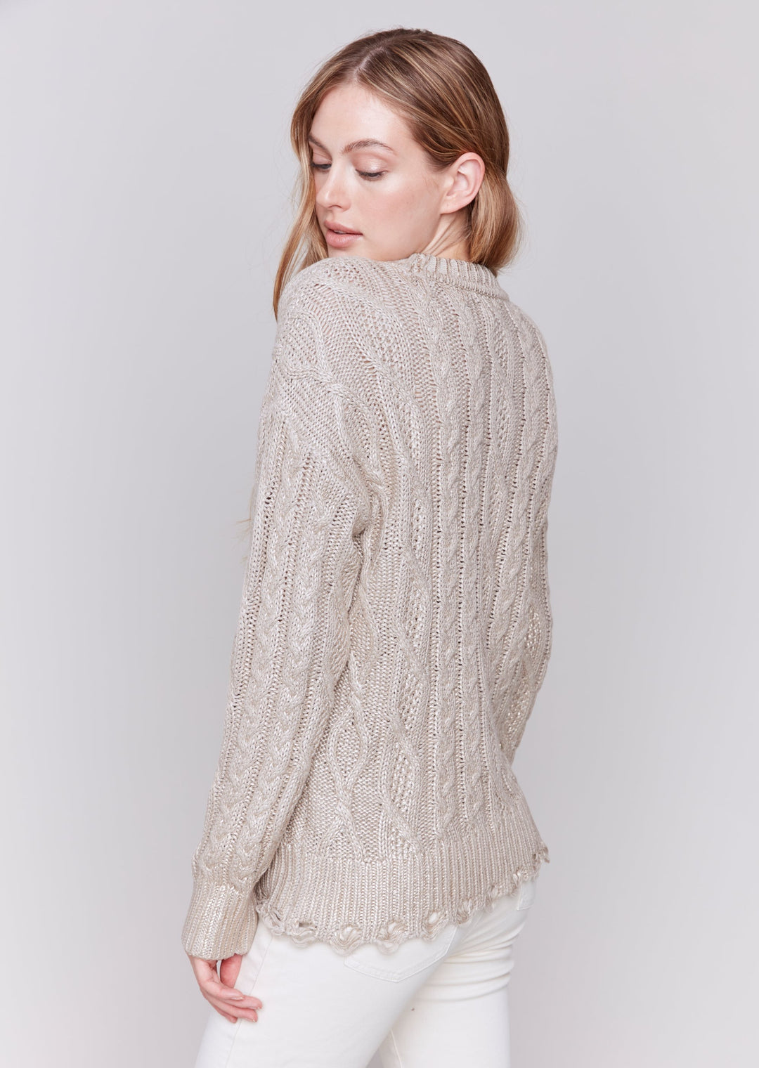 Charlie B - Metallic Cable Knit Sweater