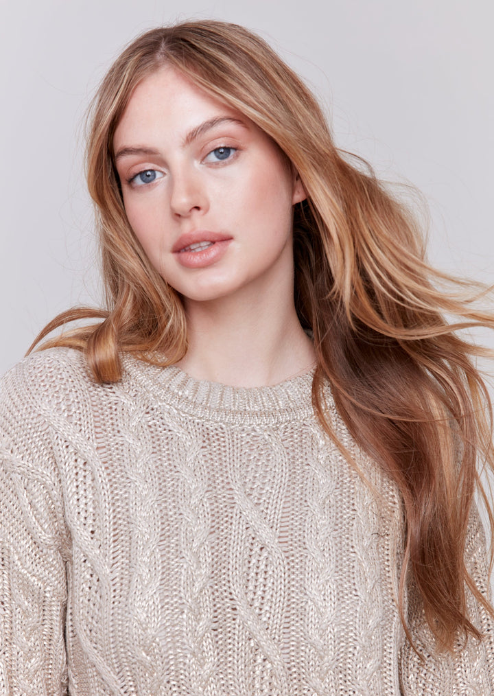 Charlie B - Metallic Cable Knit Sweater