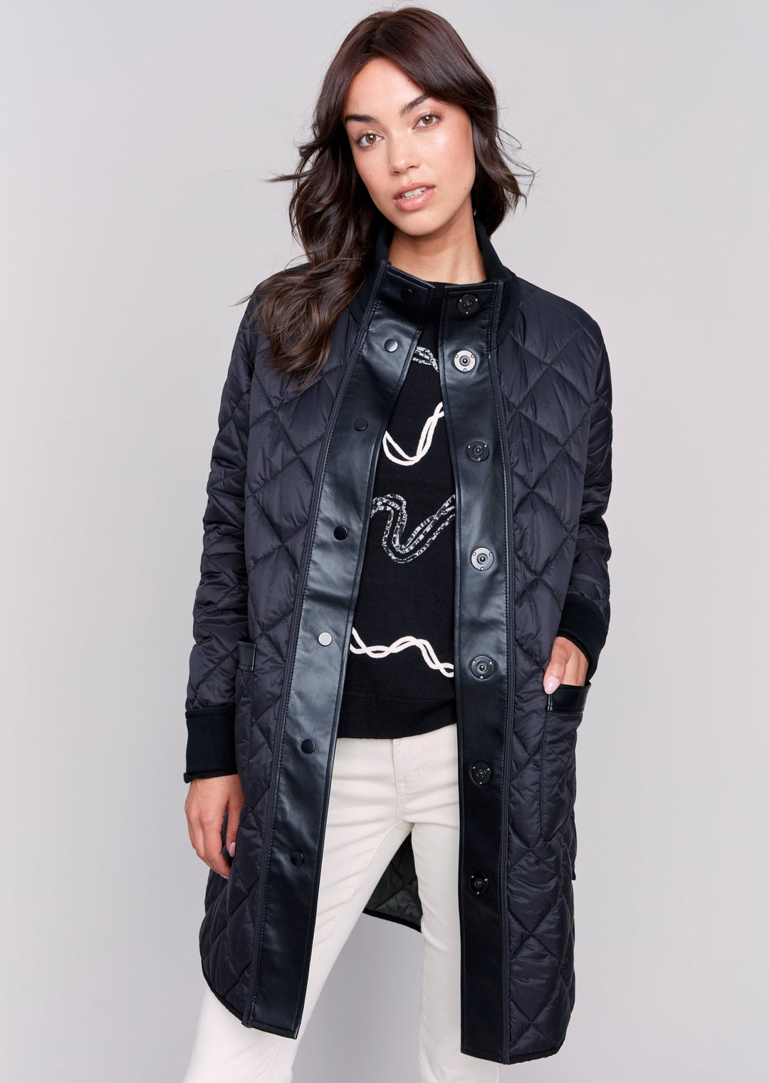 Charlie B - Iridescent Long Reversible Quilted Puffer Jacket