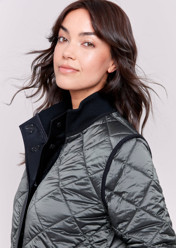 Charlie B - Iridescent Long Reversible Quilted Puffer Jacket