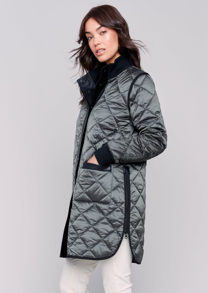 Charlie B - Iridescent Long Reversible Quilted Puffer Jacket