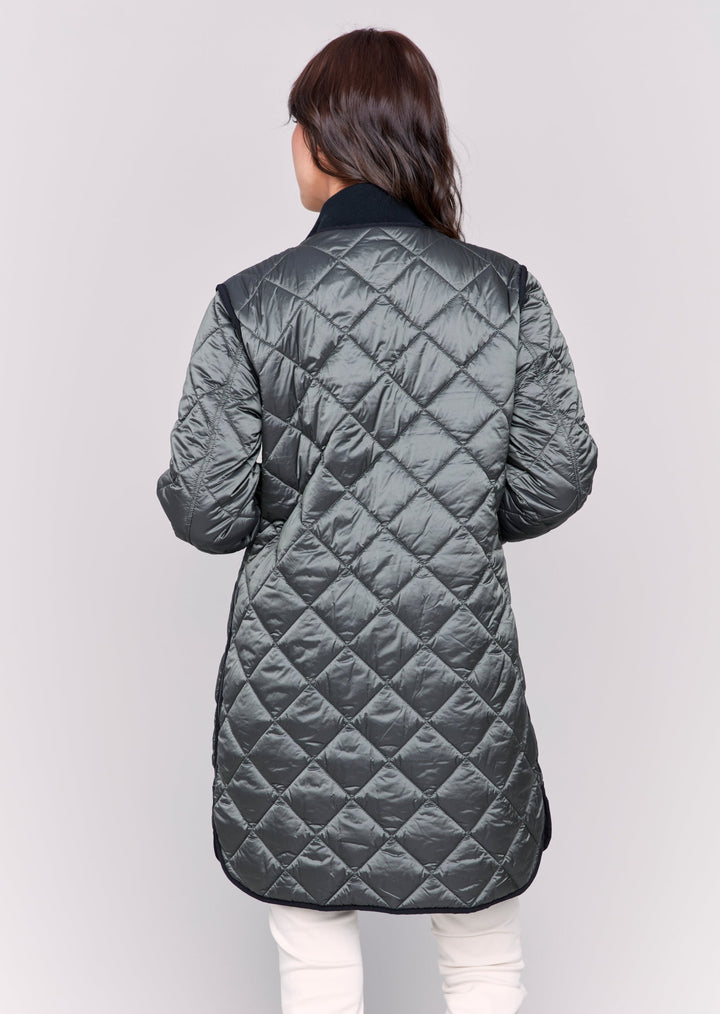 Charlie B - Iridescent Long Reversible Quilted Puffer Jacket