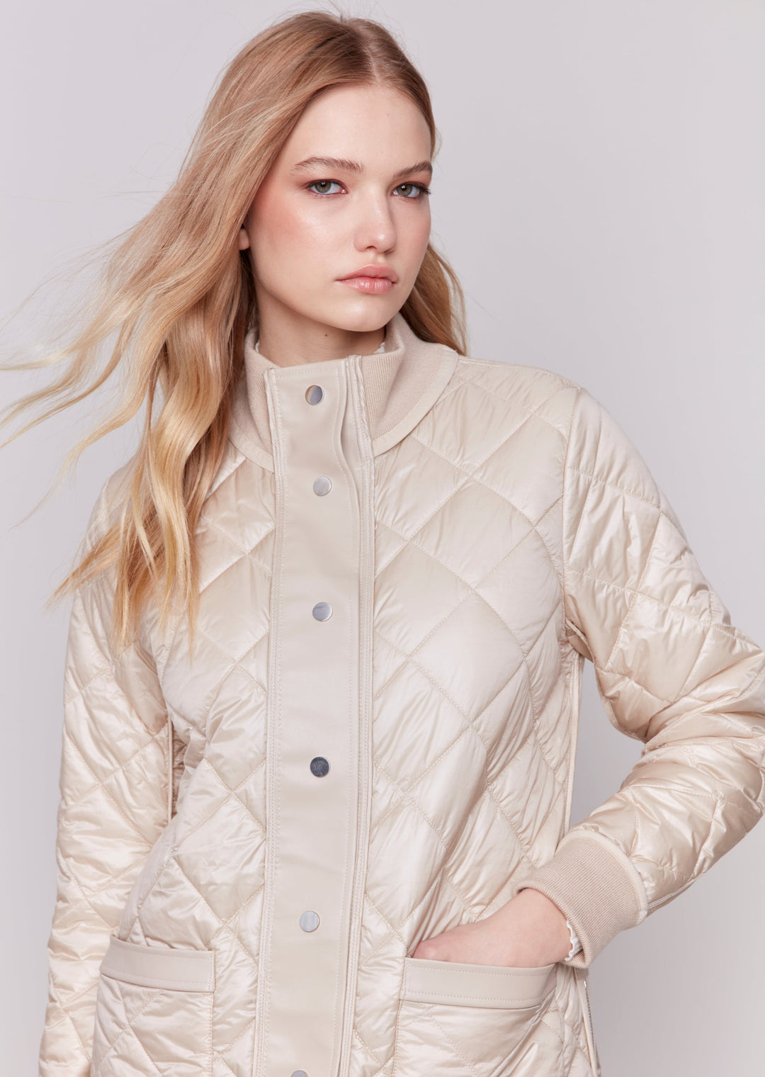 Charlie B - Iridescent Long Reversible Quilted Puffer Jacket