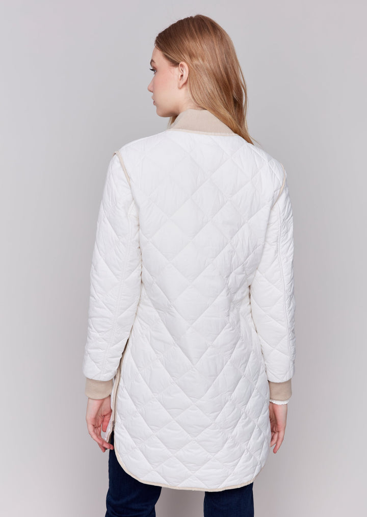 Charlie B - Iridescent Long Reversible Quilted Puffer Jacket